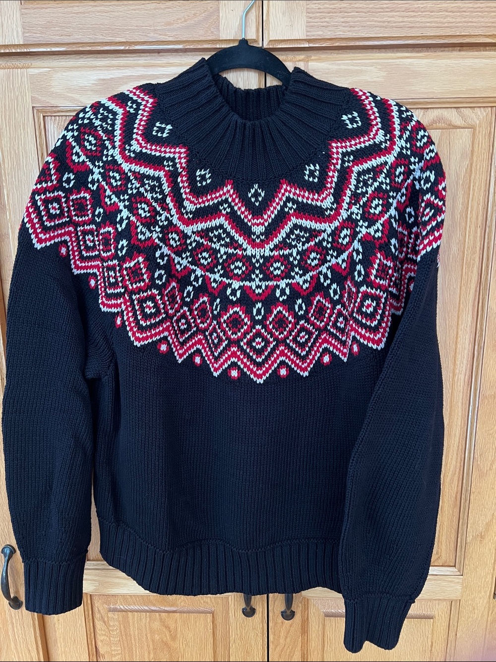 Ann Taylor Fair Isle Yoke Sweater with Red & White Pattern